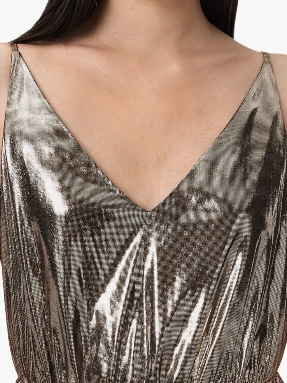 NEW All Saints Spark Pleated Maxi Dress in Bronze Brown - Picture 2 of 8